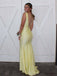 Etherealgown-Elegant Lemon Yellow Satin Deep V-neck Backless Mermaid Formal Dress