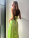 Elegant Lime Green Satin Crisscross Back High-Slit Mermaid Formal Summer Gown