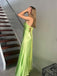Elegant Lime Green Satin Crisscross Back High-Slit Mermaid Formal Summer Gown