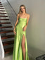 Elegant Lime Green Satin Crisscross Back High-Slit Mermaid Formal Summer Gown
