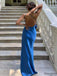 Etherealgown-Elegant Royal Blue Satin One-Shoulder Backless Floral Accent Formal Dress