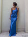 Etherealgown-Elegant Royal Blue Satin One-Shoulder Backless Floral Accent Formal Dress