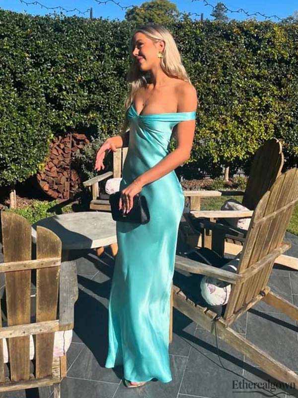 Etherealgown-Elegant Satin V-neck Off-the-Shoulder Strapless Open Back Mermaid Evening Gown