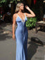 Elegant Satin V-neck Spaghetti Strap Lace-Trimmed Mermaid Formal Dress