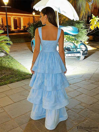 Etherealgown-Elegant Sky Blue Tiered Tulle Sweetheart A-line Formal Dress