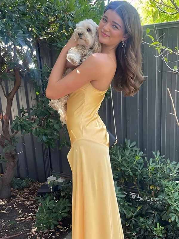 Etherealgown-Elegant Sunflower Yellow Satin Sweetheart Strapless Side Slit Mermaid Long Prom Dress