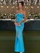 Elegant Turquoise Satin Spaghetti Stap High-Slit Backless Mermaid  Prom Dress