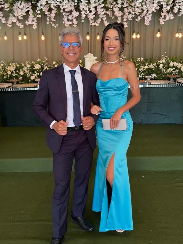 Elegant Turquoise Satin Spaghetti Stap High-Slit Backless Mermaid  Prom Dress