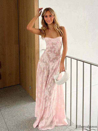 Etherealgown-Gorgeous Blush Pink Floral Lace Strapless A-Line Formal Dress