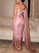 Etherealgown-Gorgeous Blush Rose Gold Tulle V-neck One-Shoulder Mermaid Evening Gown