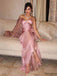 Etherealgown-Gorgeous Blush Rose Gold Tulle V-neck One-Shoulder Mermaid Evening Gown
