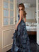 Etherealgown-Gorgeous Gunmetal Blue Satin Ruffled Lace-Up Back Side Slit Mermaid Long Prom Dress