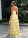 Etherealgown-Gorgeous Lemon Yellow Tiered Ruffle Sweetheart Corset Formal Dress