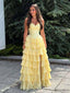 Gorgeous Lemon Yellow Tiered Ruffle Sweetheart Corset Formal Dress