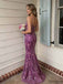 Etherealgown-Gorgeous Magenta Lace V-neck Spaghetti Strap Appliques Mermaid Evening Gown