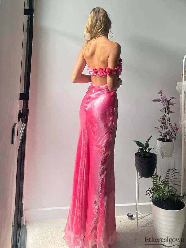 Etherealgown-Gorgeous Rose Pink One-Shoulder Backless Mermaid Long Evening Gown