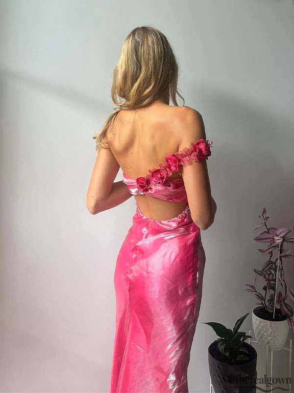 Etherealgown-Gorgeous Rose Pink One-Shoulder Backless Mermaid Long Evening Gown