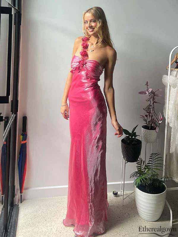 Etherealgown-Gorgeous Rose Pink One-Shoulder Backless Mermaid Long Evening Gown