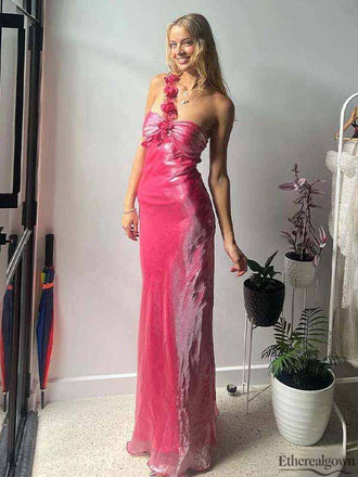 Etherealgown-Gorgeous Rose Pink One-Shoulder Backless Mermaid Long Evening Gown