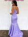 Etherealgown-Lavender Satin Square Pearl-Trimmed Mermaid Long Prom Dress