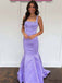 Etherealgown-Lavender Satin Square Pearl-Trimmed Mermaid Long Prom Dress