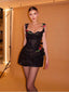 Premium Black Sequin Sweetheart Appliques Corset Mini Dress