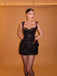 Premium Black Sequin Sweetheart Appliques Corset Mini Dress