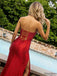 Etherealgown-Premium Crimson Satin Embellished Strapless Lace-Up Mermaid Formal Dress