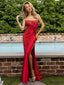 Premium Crimson Satin Embellished Strapless Lace-Up Mermaid Formal Dress