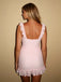 Romantic Blush Pink V-neck Lace Ruffled Strap Bodycon Mini Dress