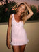 Romantic Blush Pink V-neck Lace Ruffled Strap Bodycon Mini Dress