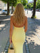 Simple Lemon Yellow Satin V-neck Halter Backless Bodycon Long Prom Dress
