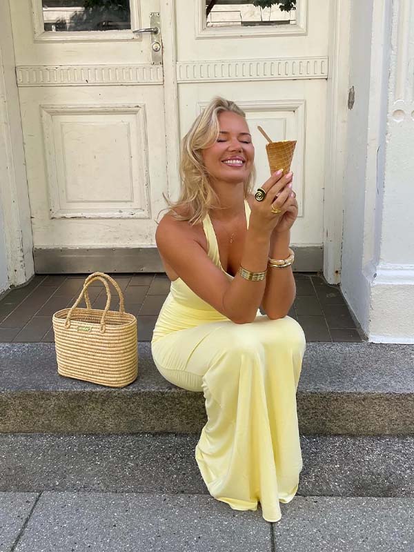 Simple Lemon Yellow Satin V-neck Halter Backless Bodycon Long Prom Dress