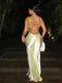Etherealgown-Unique V-neck Pale Yellow Satin Spaghetti Strap Open Back Mermaid Evening Gown