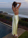 Etherealgown-Unique V-neck Pale Yellow Satin Spaghetti Strap Open Back Mermaid Evening Gown