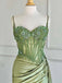 Elegant Sage Green Satin Mermaid Prom Dress with Sweetheart Neckline & Spaghetti Straps