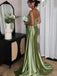 Elegant Sage Green Satin Mermaid Prom Dress with Sweetheart Neckline & Spaghetti Straps