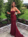 Gorgeous Burgundy Sweetheart Strapless Lace Appliques Mermaid Long Prom Dress