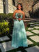Gorgeous Mint Green Strapless Lace Side Slit A-line Long Prom Dress
