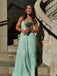 Gorgeous Mint Green Strapless Lace Side Slit A-line Long Prom Dress