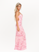 Gorgeous Pink V-neck Lace Appliques Spaghetti Strap Lace Up Mermaid Long Prom Dress