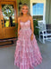 Gorgeous Pink V-neck Spaghetti Strap A-line Long Prom Dress Princess Dress