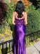 Gorgeous Purple Lace Appliques V-neck Spaghetti Strap Mermaid Side Slit Long Prom Dress