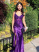 Gorgeous Purple Lace Appliques V-neck Spaghetti Strap Mermaid Side Slit Long Prom Dress
