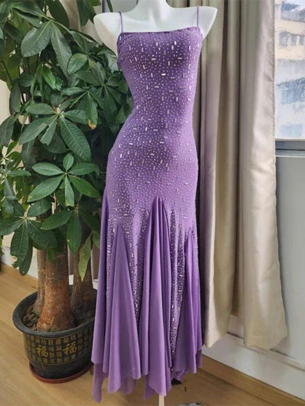 Gorgeous Purple Spaghetti Strap Beaded Mermaid Long Prom Dress