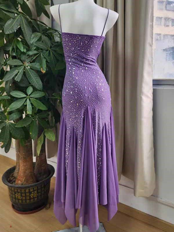 Gorgeous Purple Spaghetti Strap Beaded Mermaid Long Prom Dress