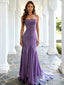 Gorgeous Purple Spaghetti Strap Beaded Mermaid Long Prom Dress