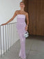 Gorgeous Tulle Beaded Lavender Strapless Mermaid Long Prom Dress