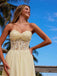 Gorgeous Tulle Beige Sweetheart Strapless Lace Appliques A-line Long Prom Dress