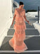 Gorgeous Tulle V-neck Lace Spaghetti Strap Ruffles A-line Long Prom Dress